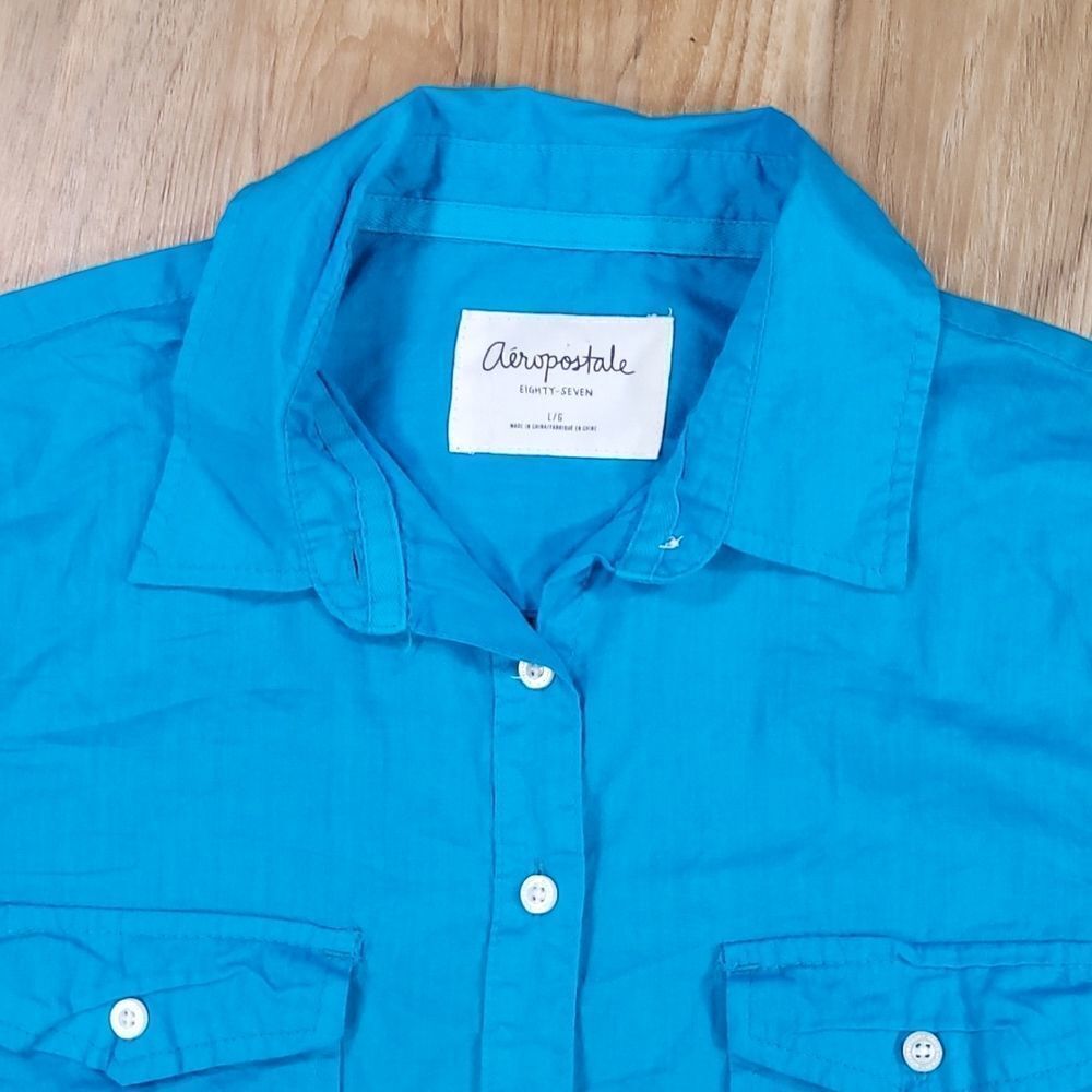 🔹️Aeropostale Blue Buttoned Long Adjustable Long Sleeve Shirt Large - Picture 3 of 10